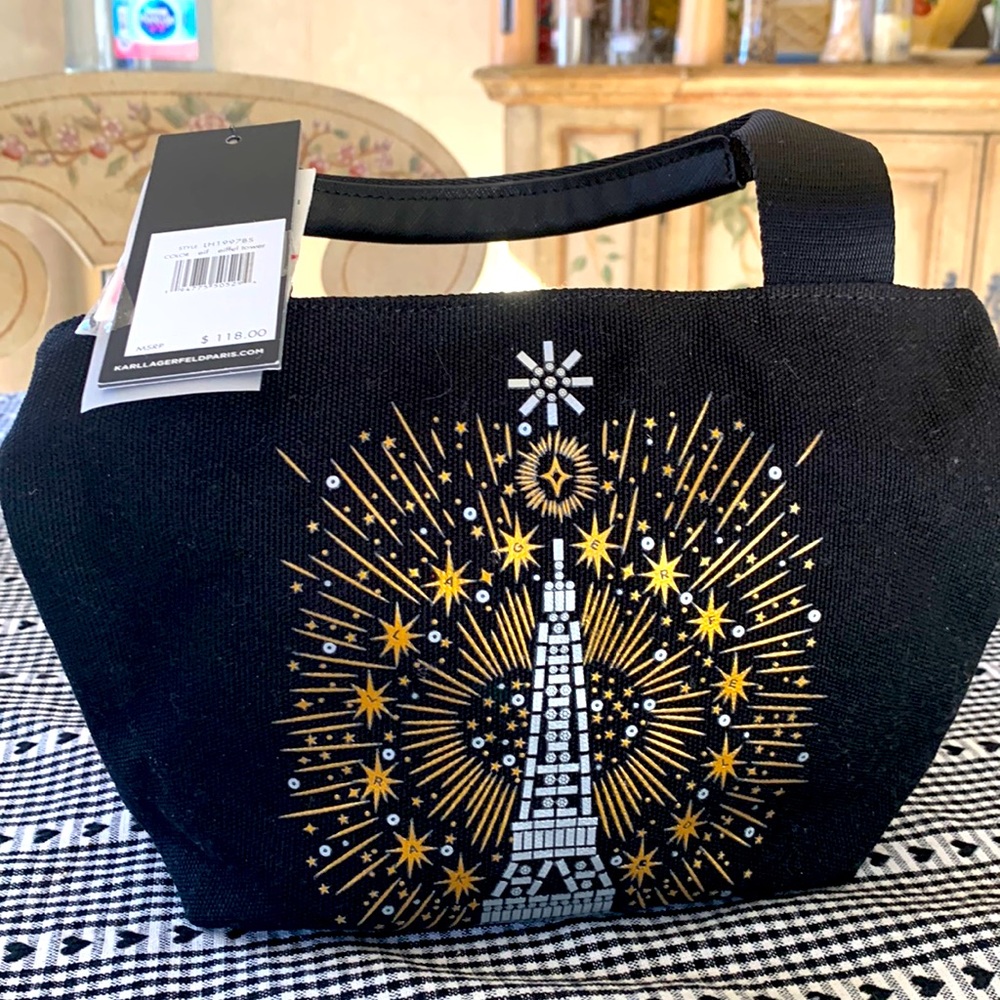 NWT Karl Lagerfeld Eiffel Tower Black Canvas Crossbody